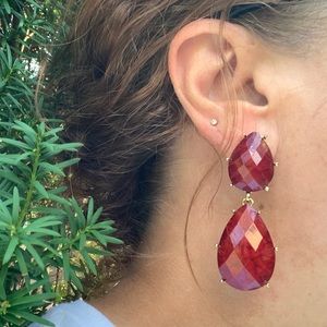 Red & Goldtone Faceted Stacked Teardrop Earrings BNWT